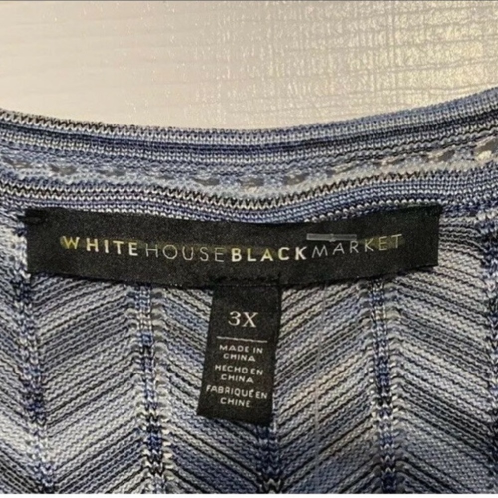 🧋 WHITE HOUSE BLACK MARKET Blue Chevron ZigZag Cold-Shoulder Knit Top NWT 3X - Picture 6 of 13